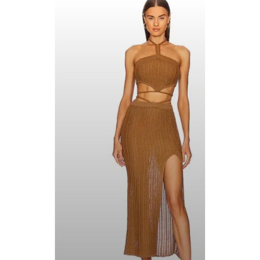 REVOLVE Brown Maxi Skirt with High Slit